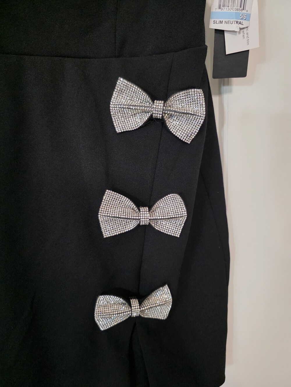 NWT City Studio Black Rhinestone Bow Mini Dress 5/6 Sweetheart Neck Party $129 - Picture 6 of 11